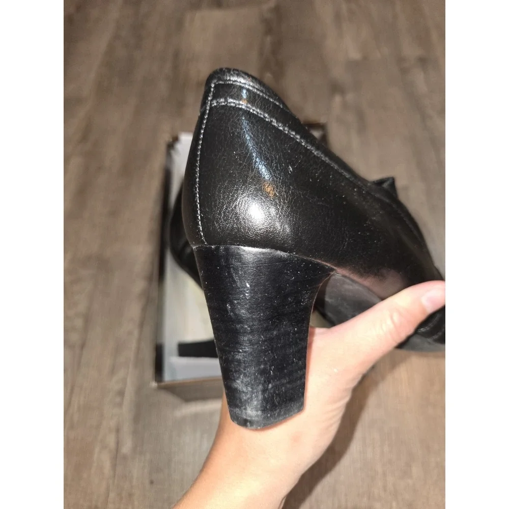 Franco Sarto Womens 8M Black Leather Square Toe Slip-On Pump Heels NWB